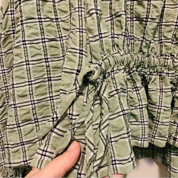 ASOS Edition Smock Top with Gathered Detail in green check plaid size 2 - Picture 5 of 10